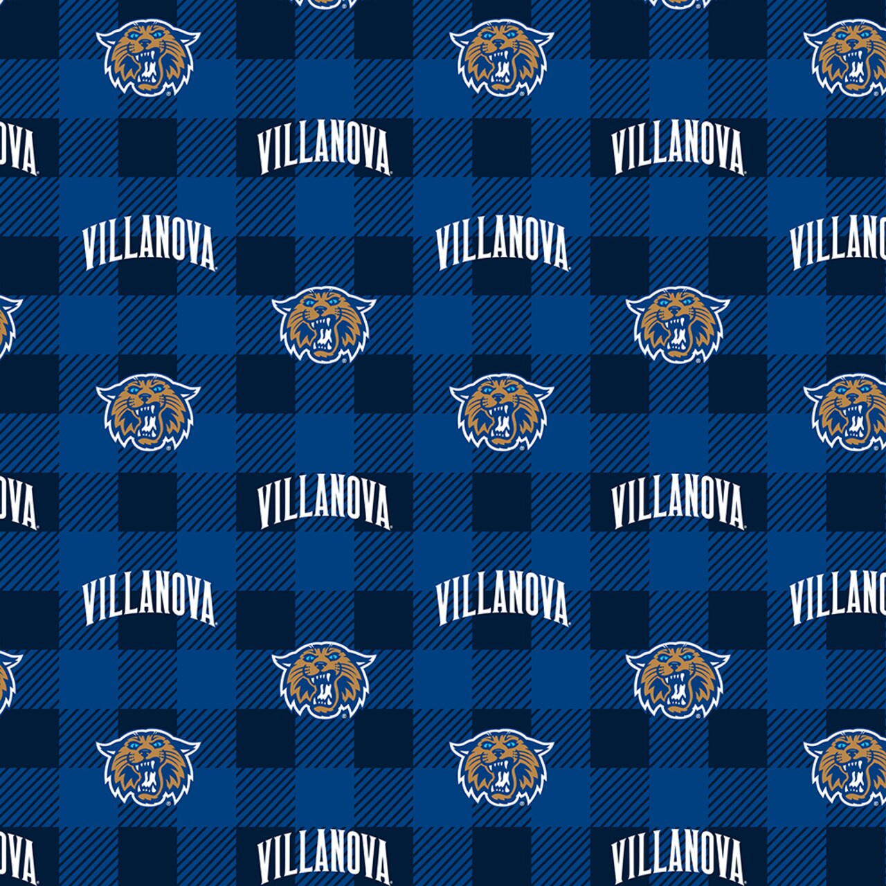 Sykel Enterprises-Villanova University Fleece Fabric-Villanova Wildcats Buffalo Plaid Fleece Blanket Fabric-Sold by the yard